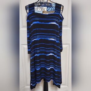 Catherines Tunic Women Plus 14/ 16W Cold Shoulder Blouse Top Black & Blue